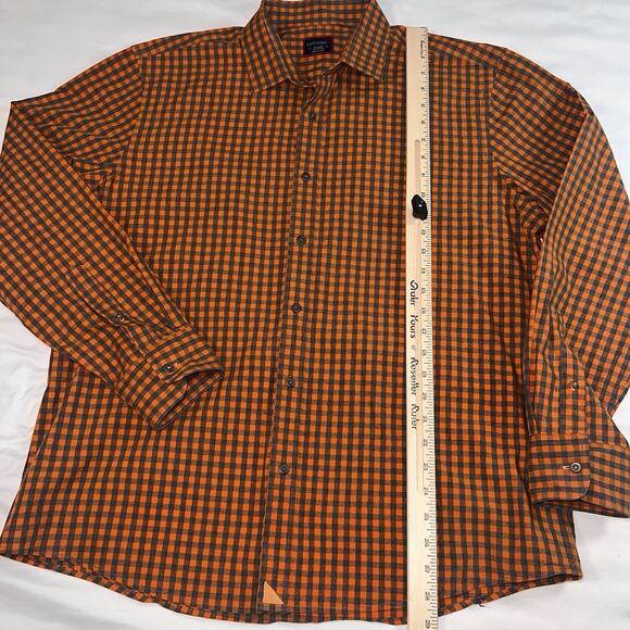 UNTUCKit Shirt Mens Size XL Blue Orange Gingham Button Long Sleeve Preppy Casual - Picture 6 of 11
